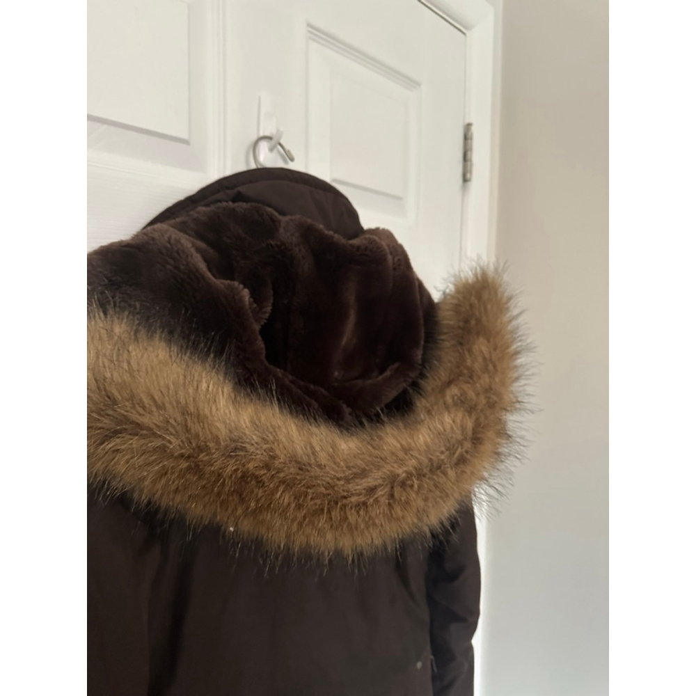 Women's TNA Brown Parka Jacket with Faux Fur Hood, Size M - Picture 6 of 6